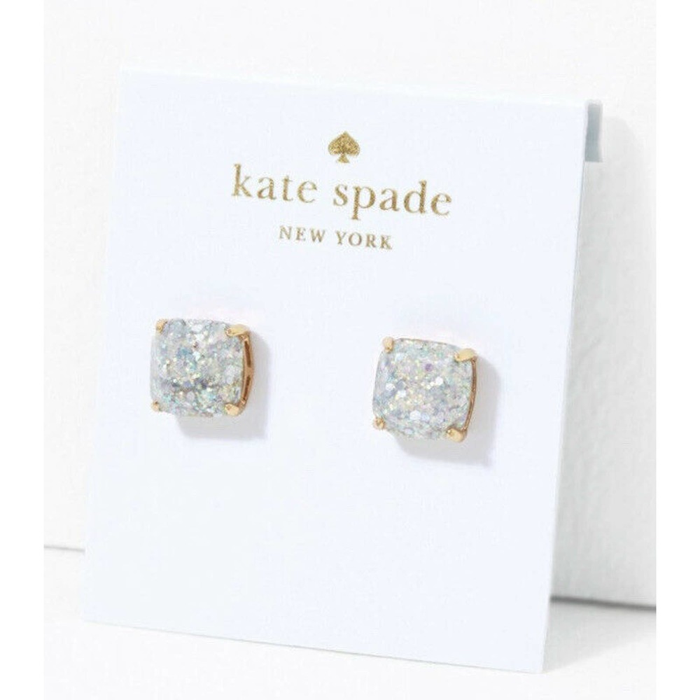 KATE SPADE NEW YORK - Opal Gold Glitter Mini Small Square Stud Earrings - New